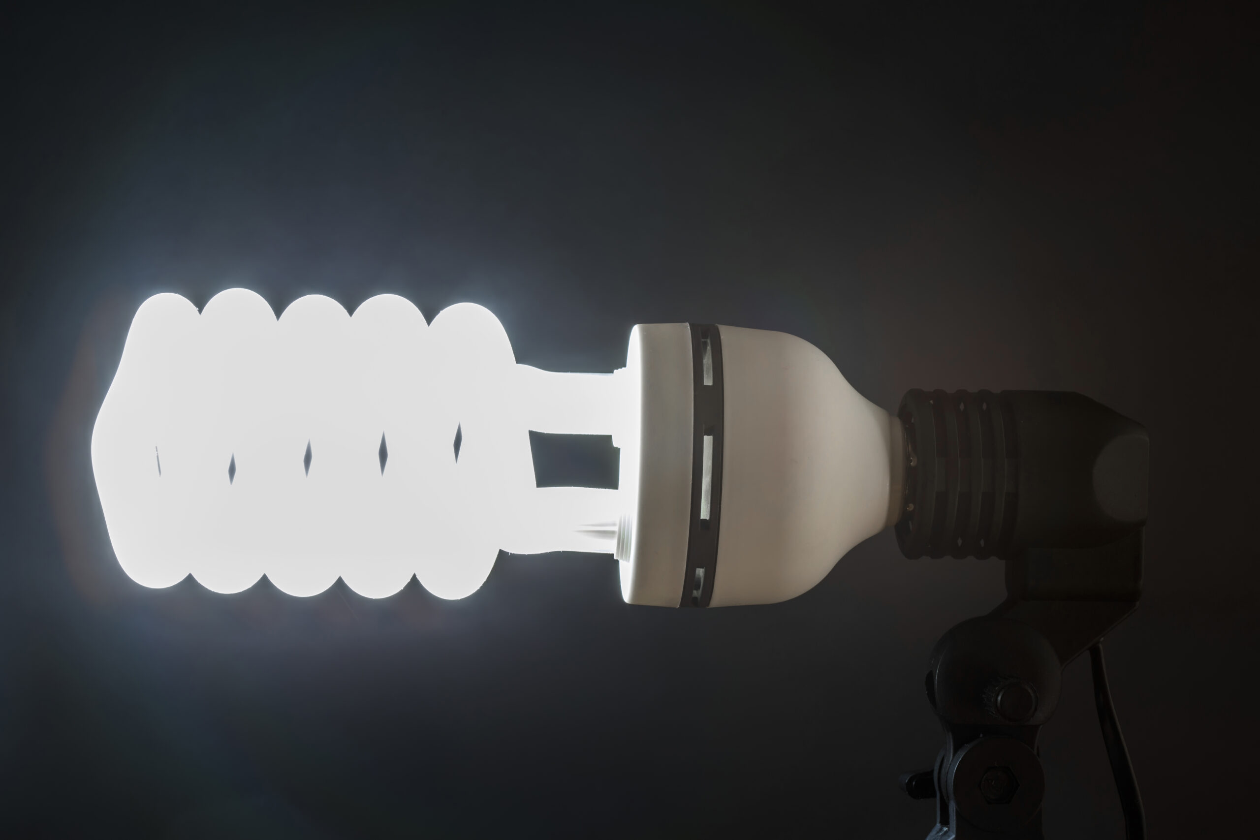 Several illuminated household LED bulbs against a dark background
