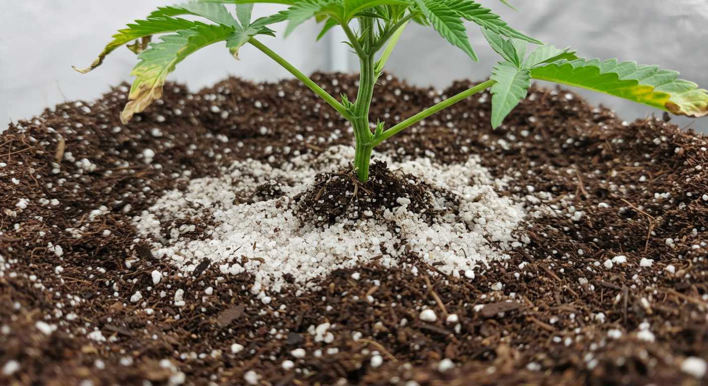 Cannabis soil topdressing showing how surface amendments protect and feed the top layer.