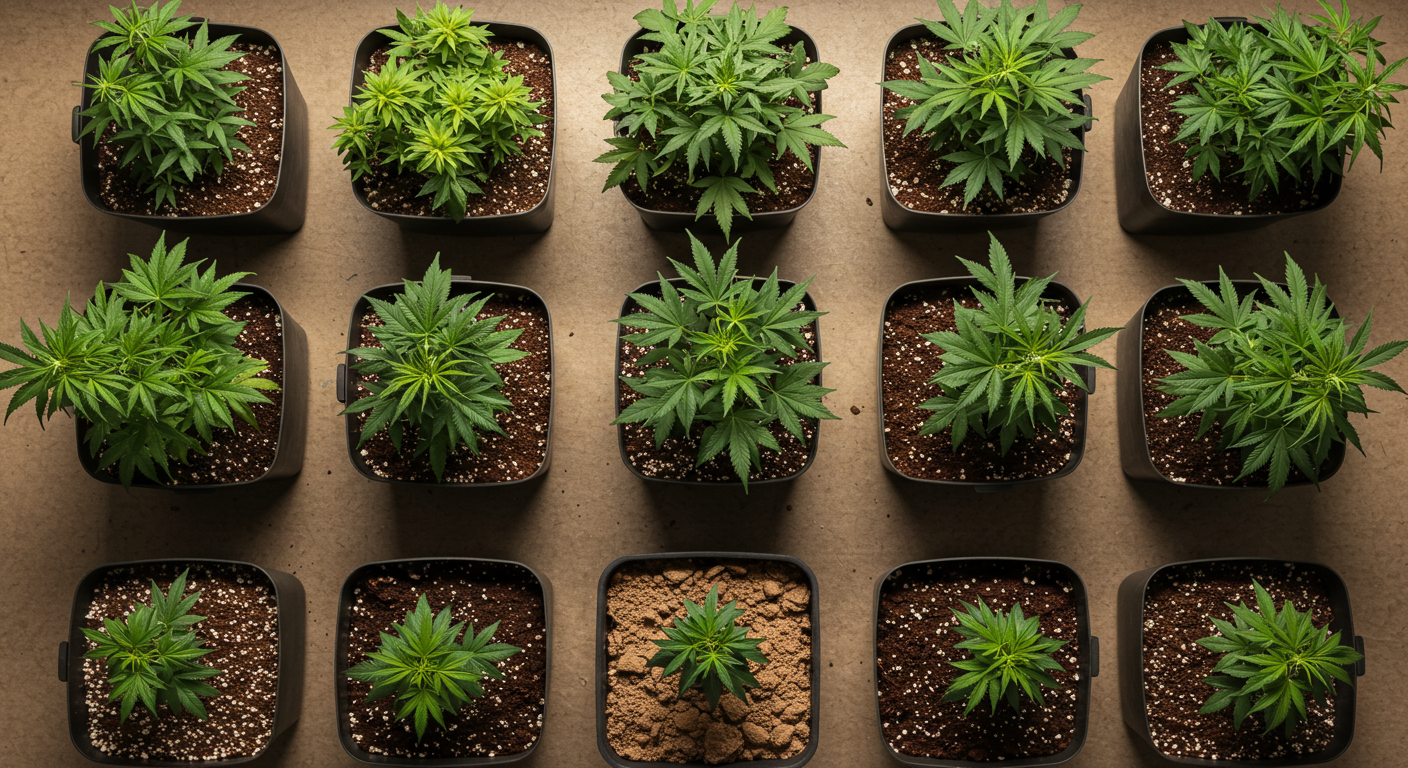 Cannabis seedlings compared across different potting media