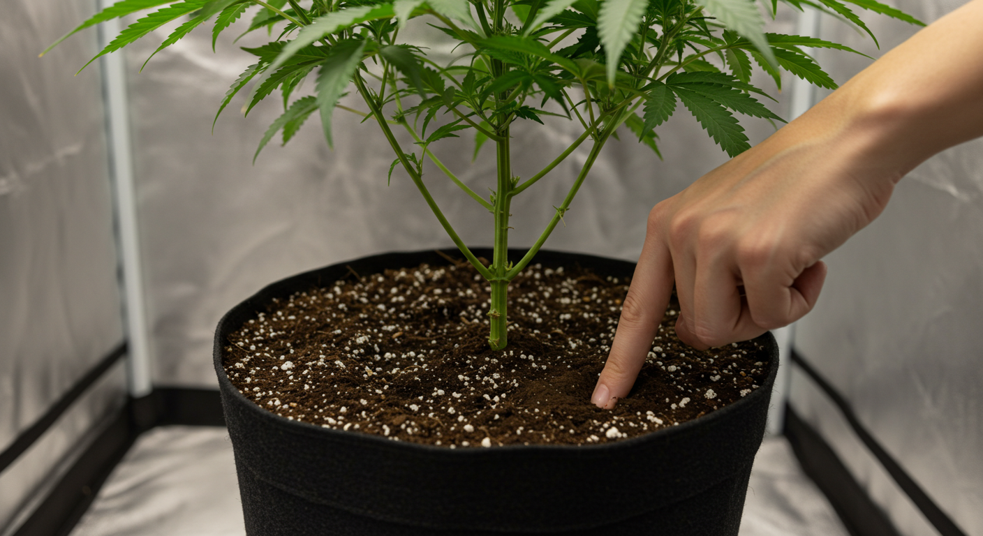 Moisture being checked below the surface of a cannabis container