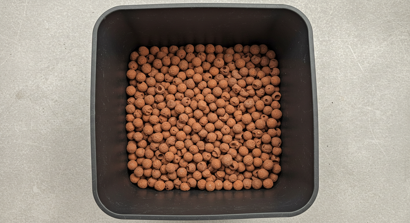 Expanded clay pebbles used in a plant container