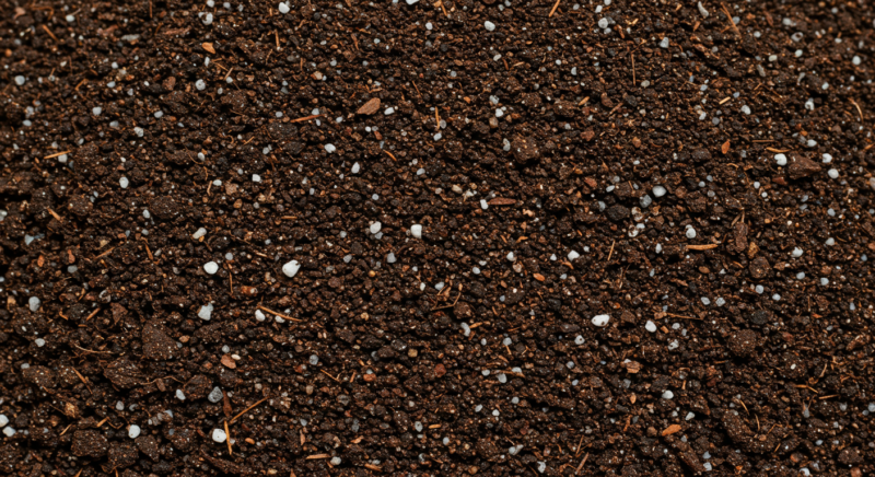 A fine-textured peat soil mix blended with perlite, used for cannabis cultivation to improve drainage and aeration.