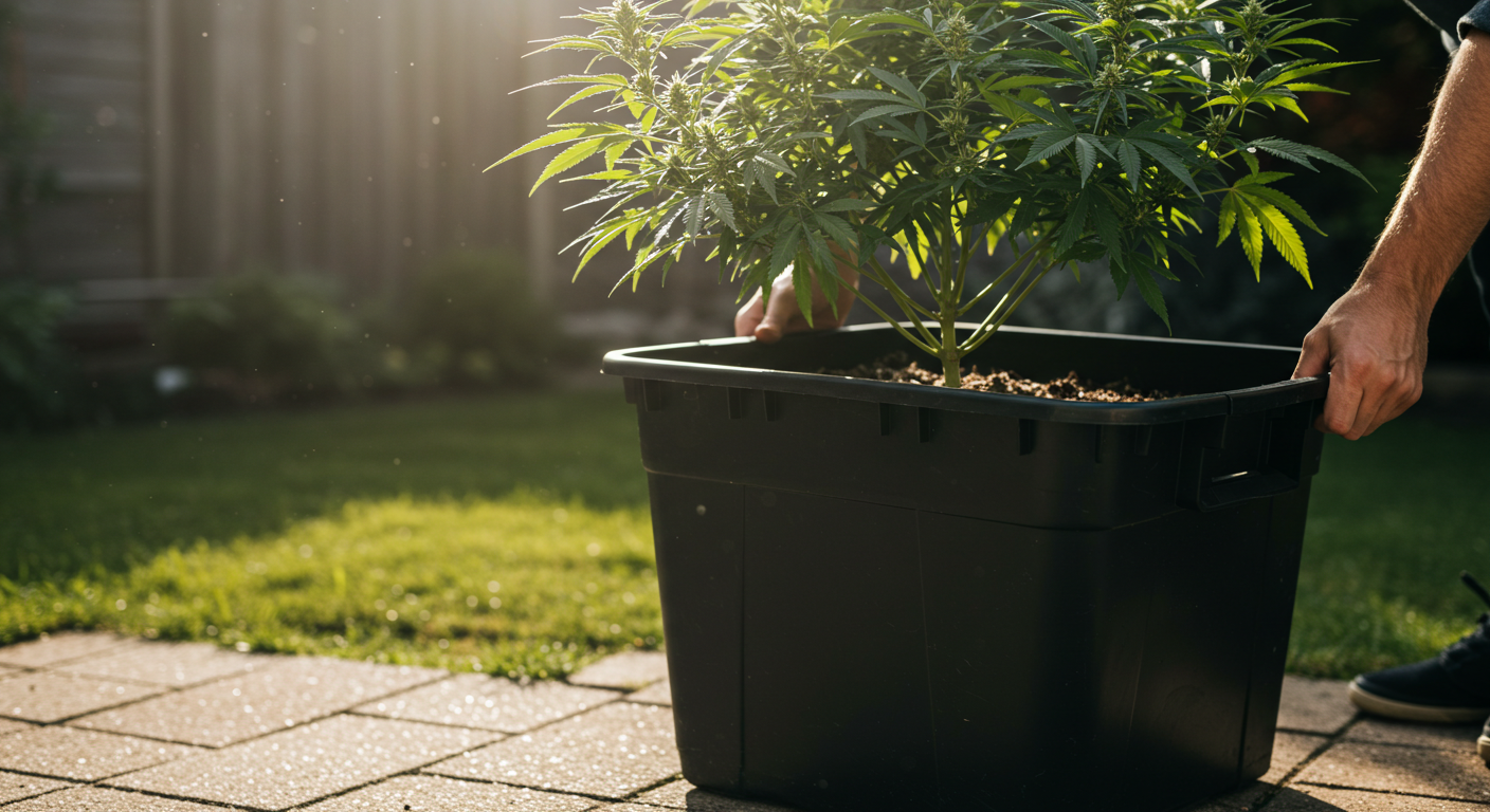 Moving an outdoor cannabis container for access