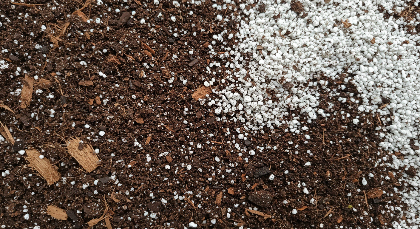 peat moss and perlite soil mix showing the texture and organic material used for growing cannabis.