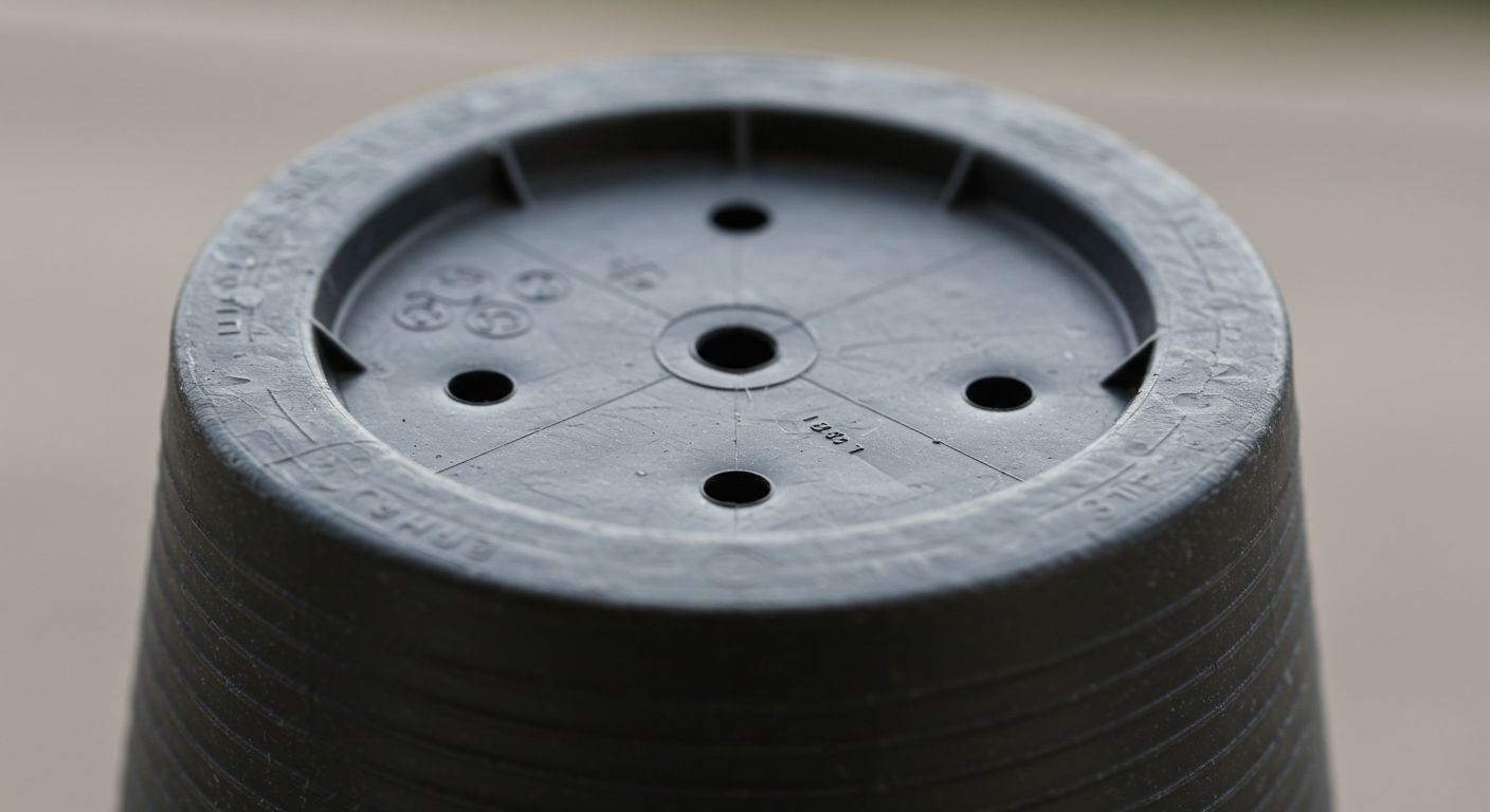 Drainage holes in the base of a plastic cannabis container