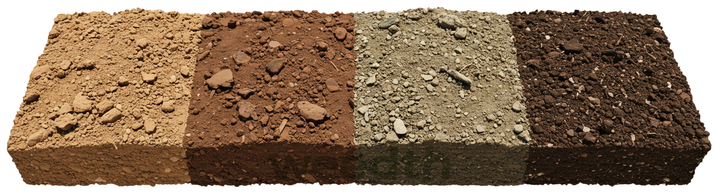 Visual comparison of common soil types used to understand cannabis growing media.
