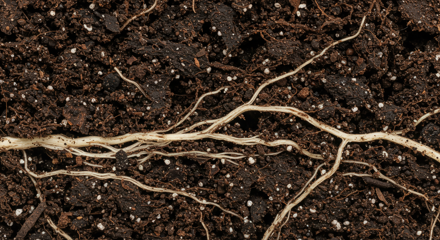 Healthy cannabis root development around the growing medium