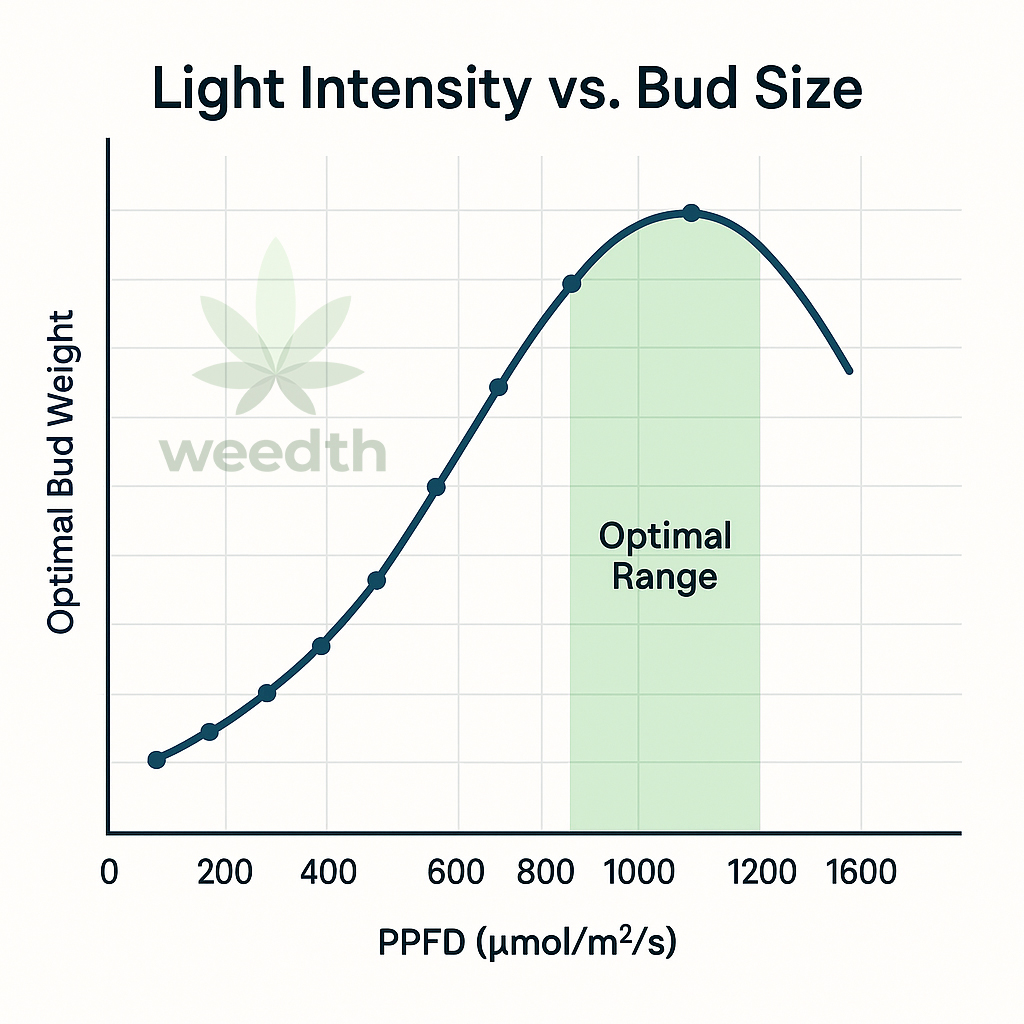 Cannabis light intensity and bud size relationship graphic