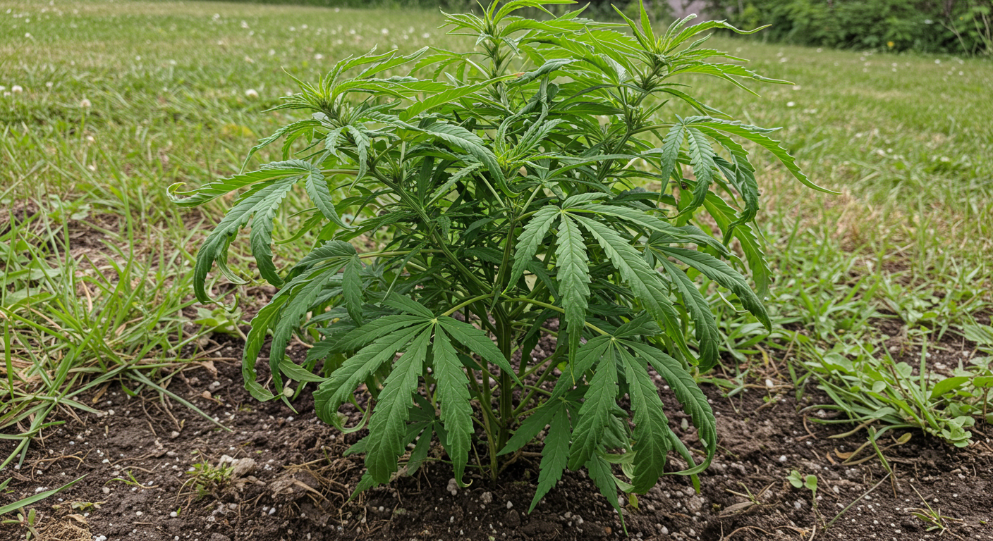 Cannabis plant showing visible water-stress symptoms