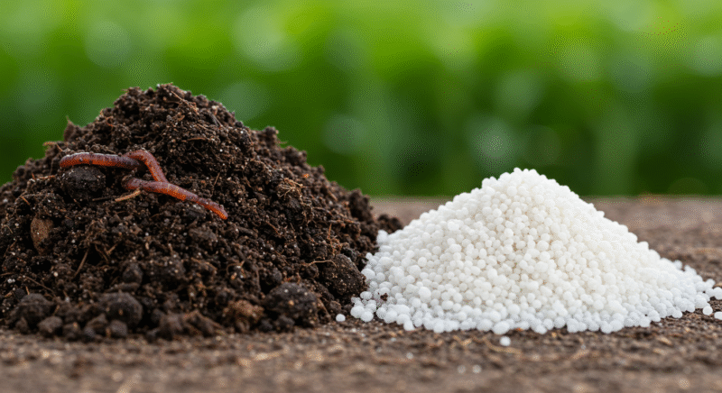 comparison of organic worm castings and synthetic granular fertilizer on a soil surface